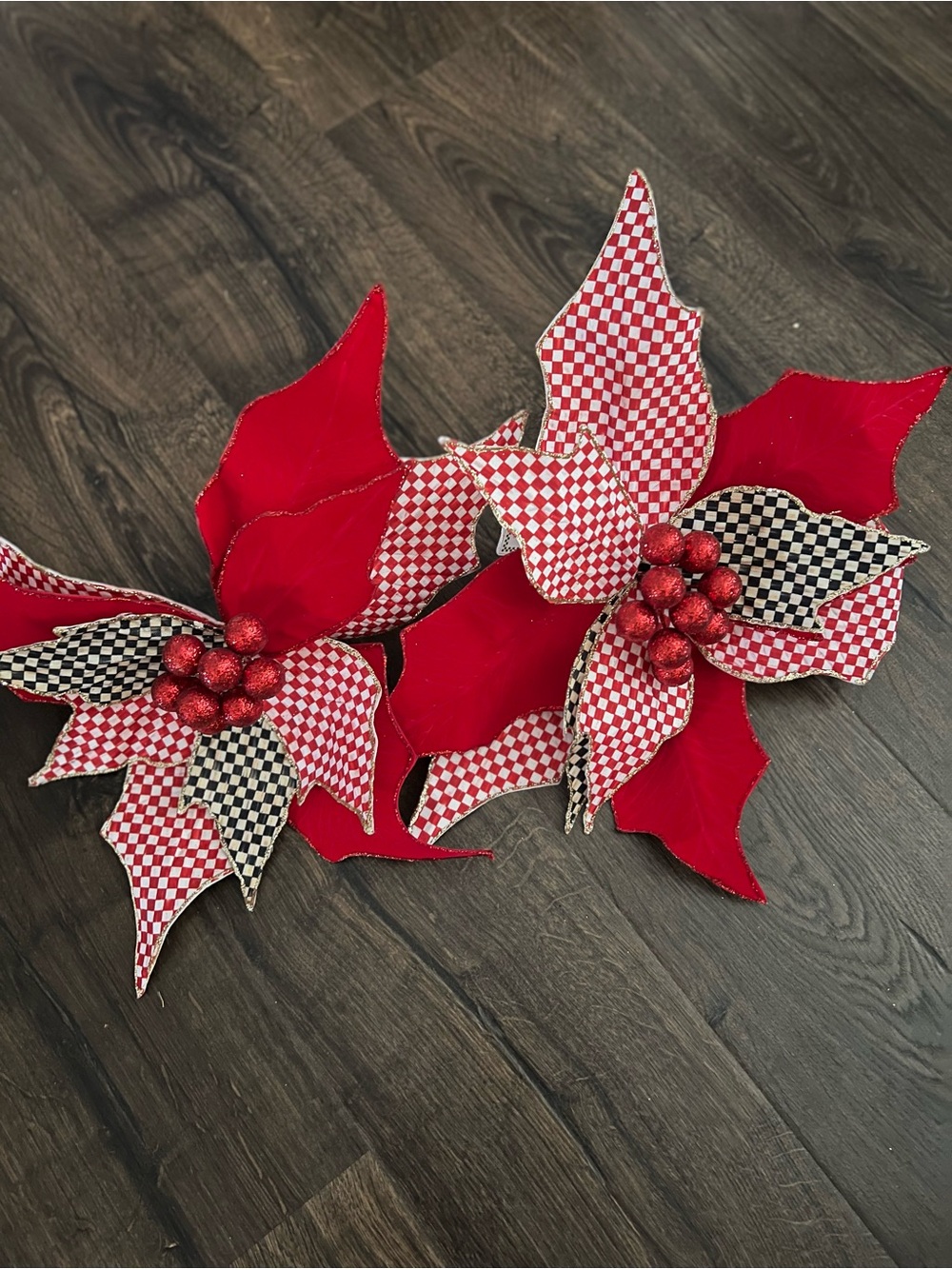 2 Mackenzie-Childs Jumbo Poinsettia Clips